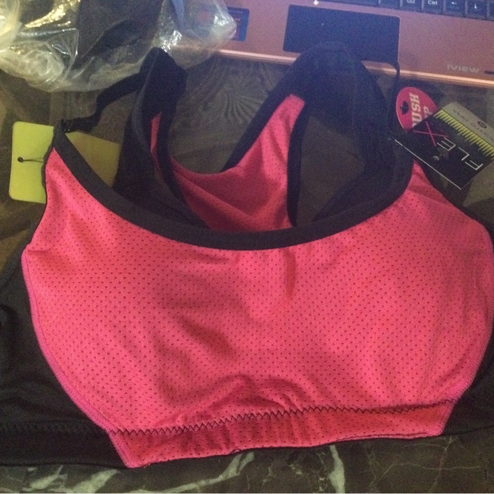 𝅺FLEX push up pink black sports bra small